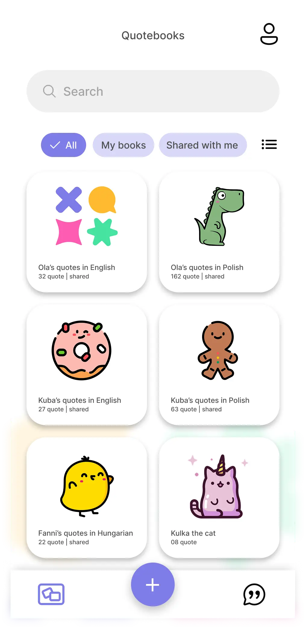 Fun Bits Quotebooks list screen